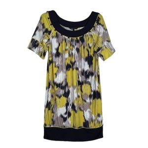 BCBGMAXAZRIA wmns print dress yellow and blue size Medium